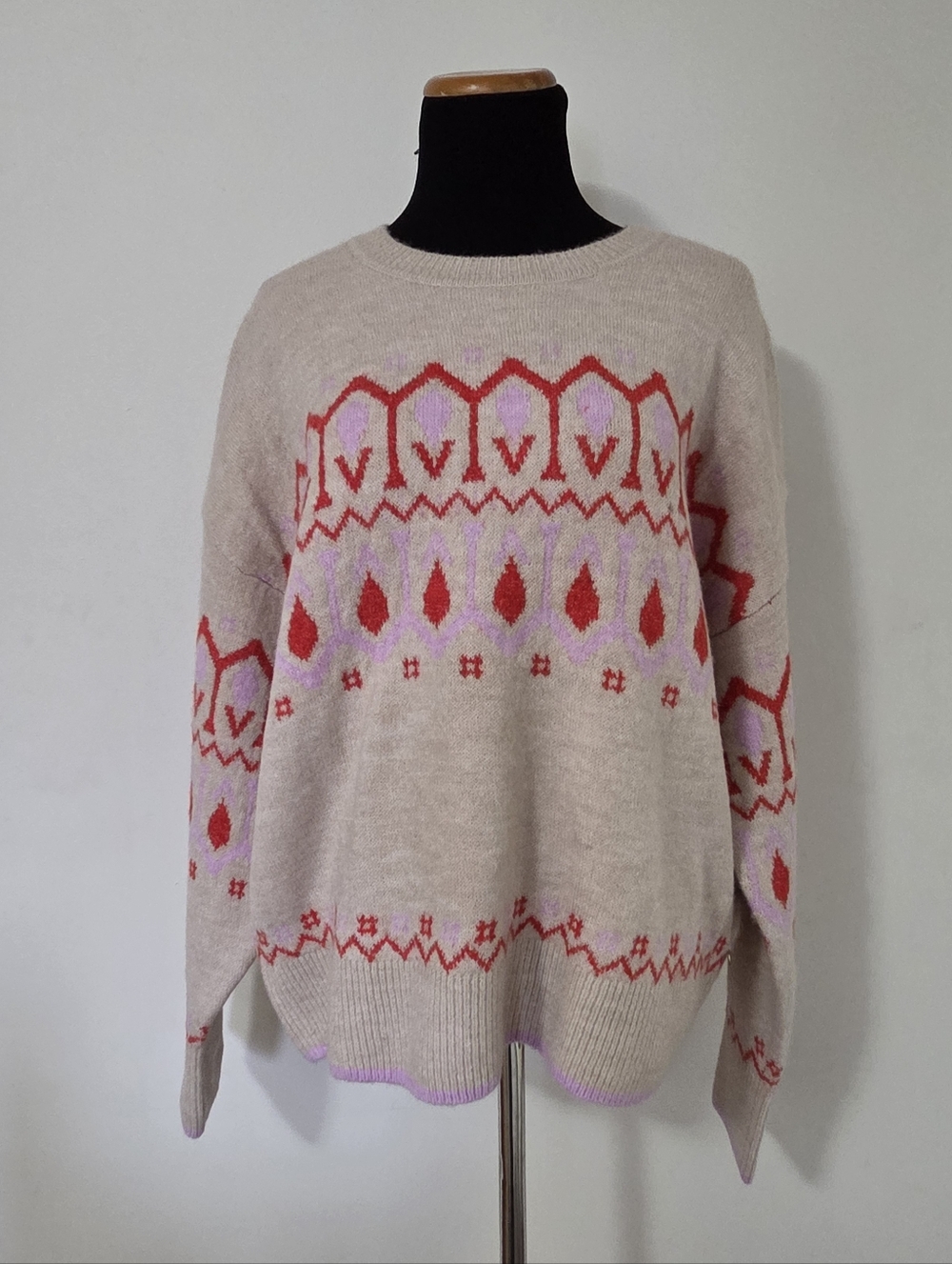 🆕️ Scotch & Soda soft Beige Patterned Knitted Crewneck Sweater  Size XL